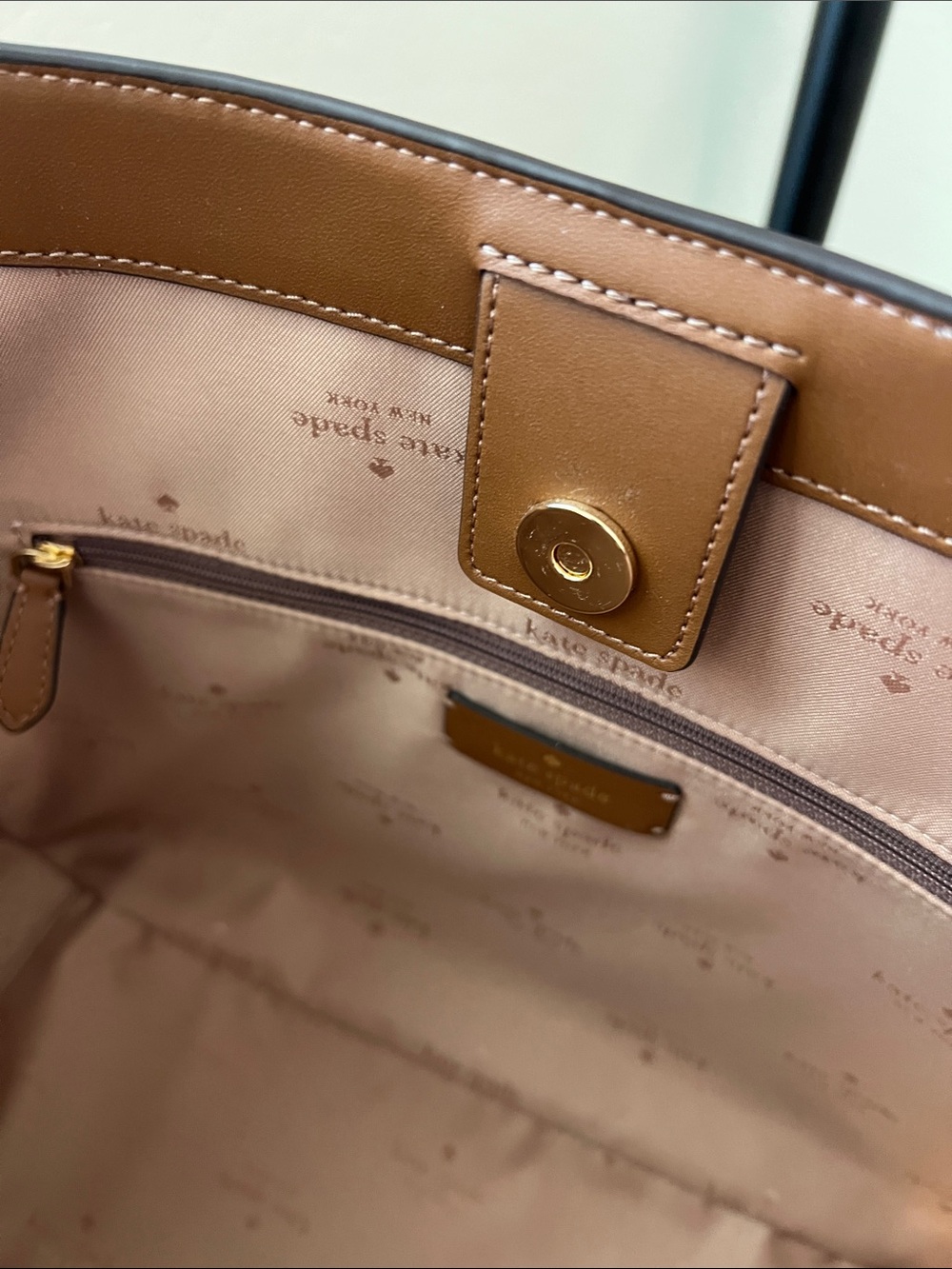 kate spade Cognac Pebbled Leather Tote with Gold Hardware - Picture 7 of 8